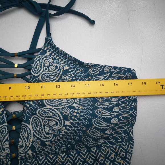 Time & Tru Ladies Size XL (16-18) Teal & White w/ Gold Tone Specs Tankini Top - Picture 7 of 8